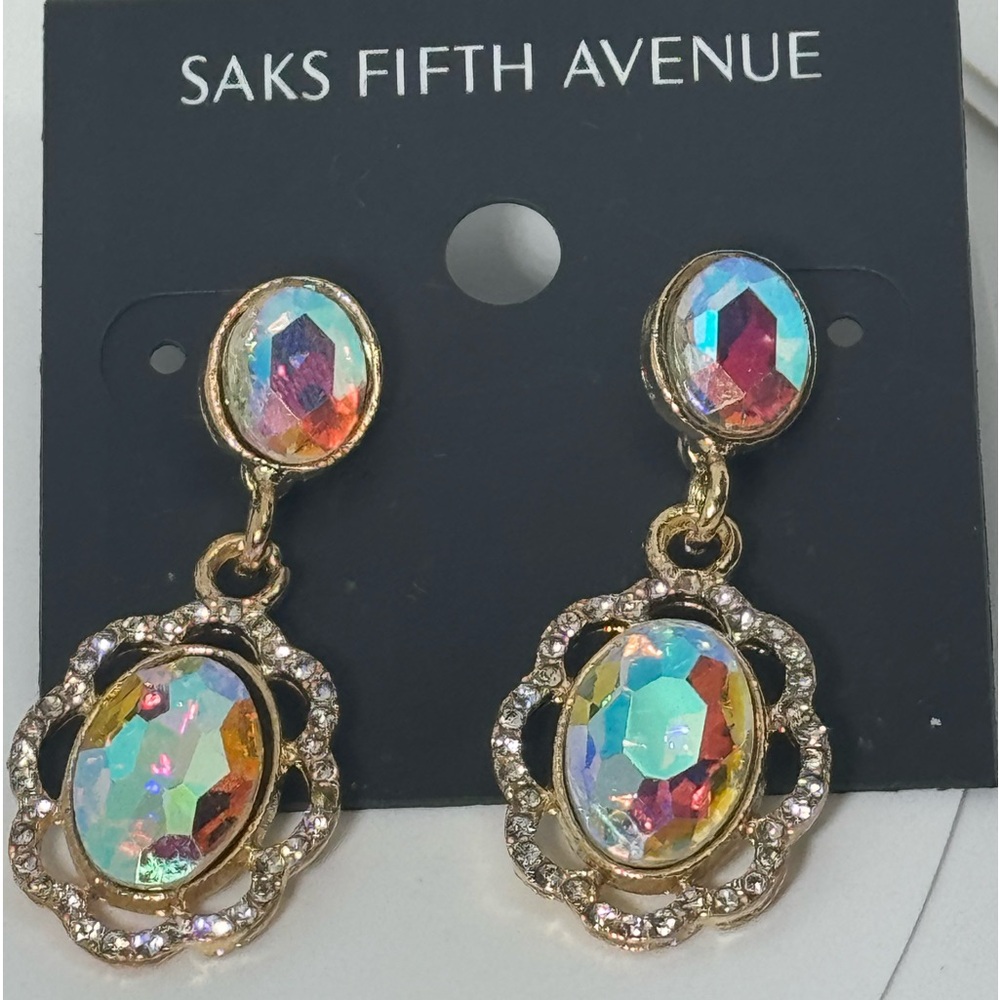 Saks Fifth Ave Gold Tone AB Crystal Post Dangle Earrings